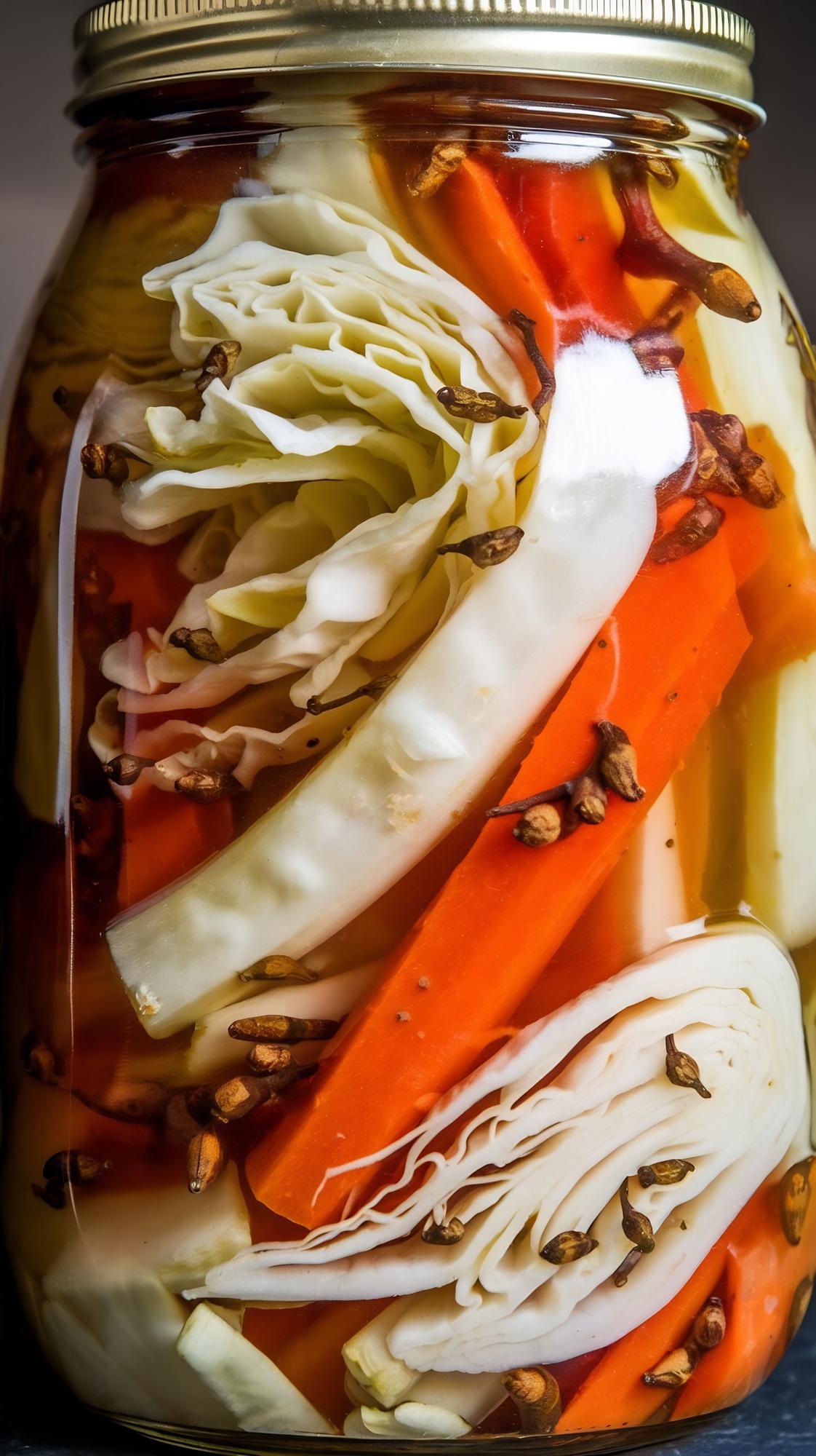 Close-up of fermented vegetables jar